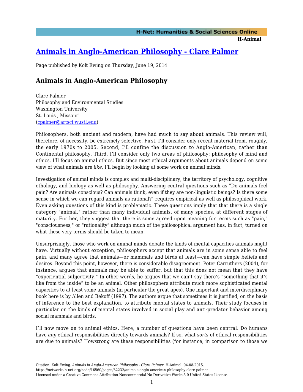 Animals in Anglo-American Philosophy - Clare Palmer