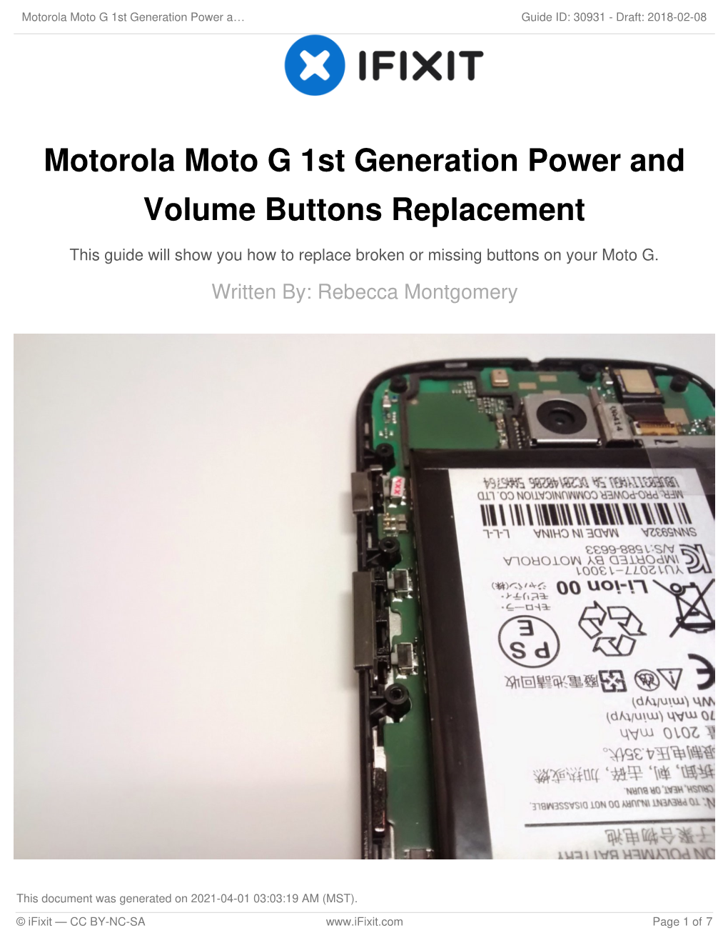 Motorola Moto G 1St Generation Power and Volume Buttons Replacement