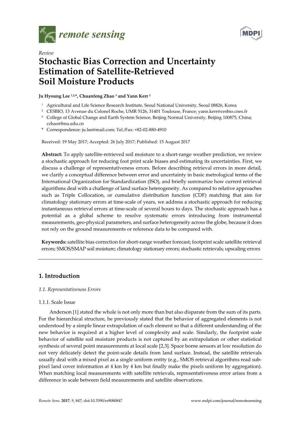 Stochastic Bias Correction and Uncertainty Estimation of Satellite-Retrieved Soil Moisture Products