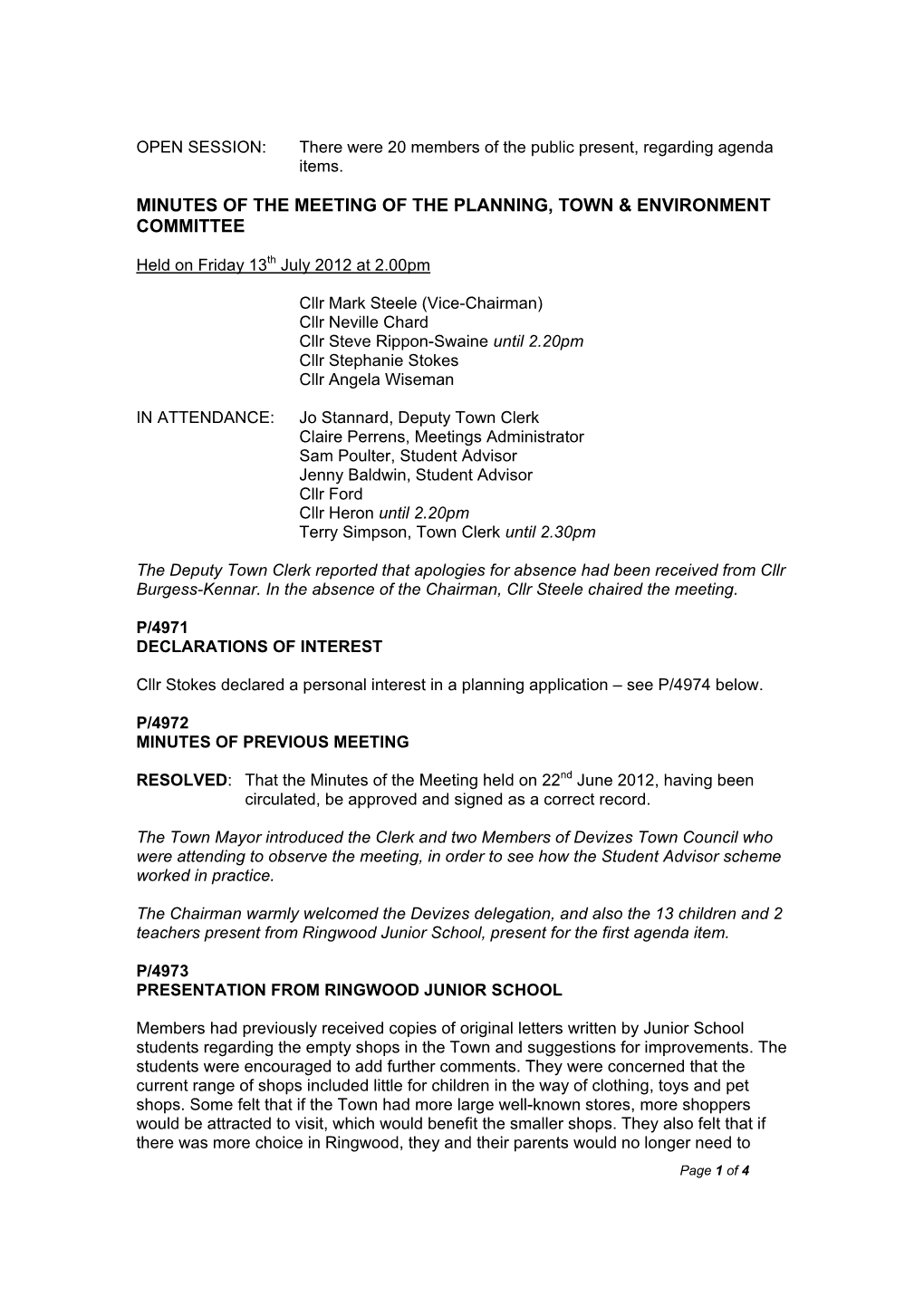 Minutes of the Meeting of the Planning, Town & Environment Committee