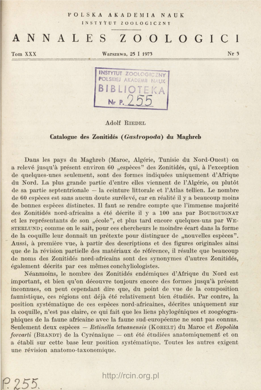 Catalogue Des Zonitidés (Gastropoda) Du Maghreb