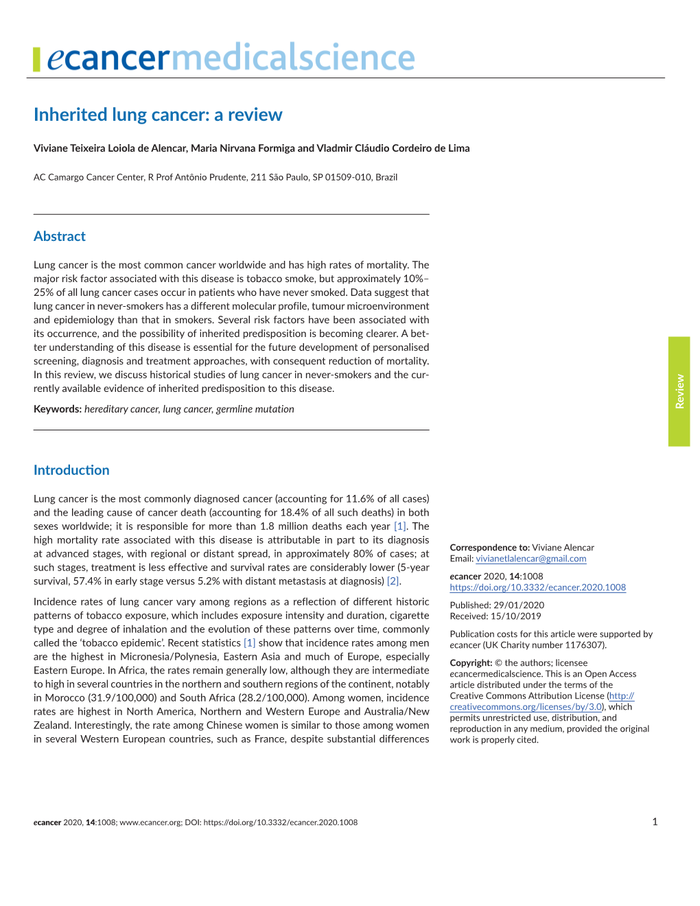Inherited Lung Cancer: a Review
