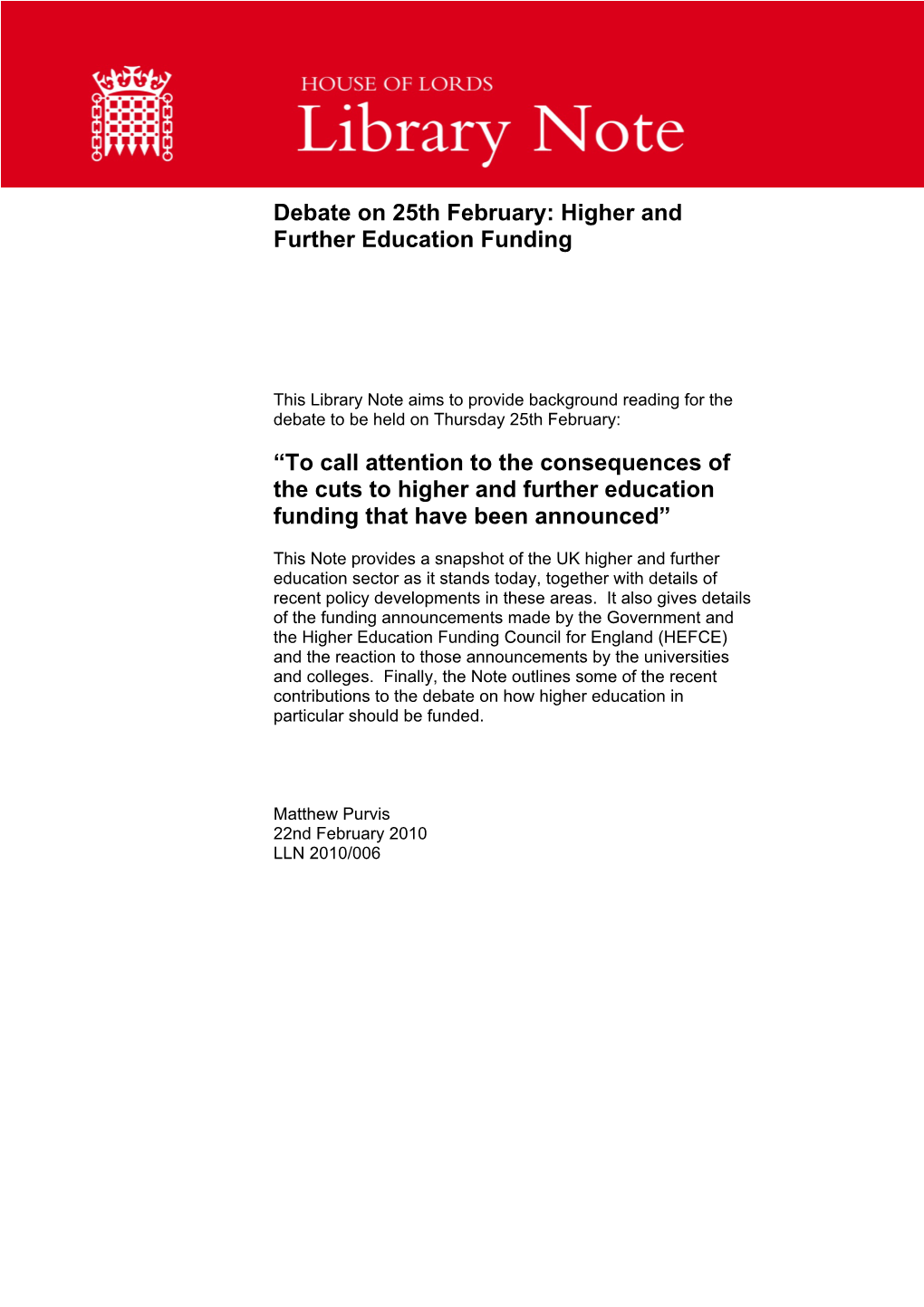 Higher and Further Education Funding