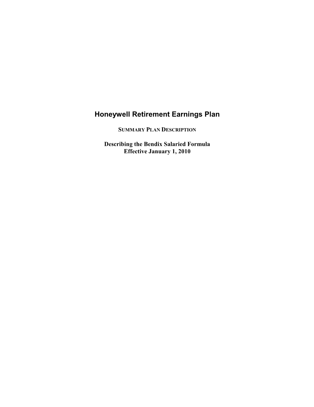 Honeywell Retirement Earnings Plan