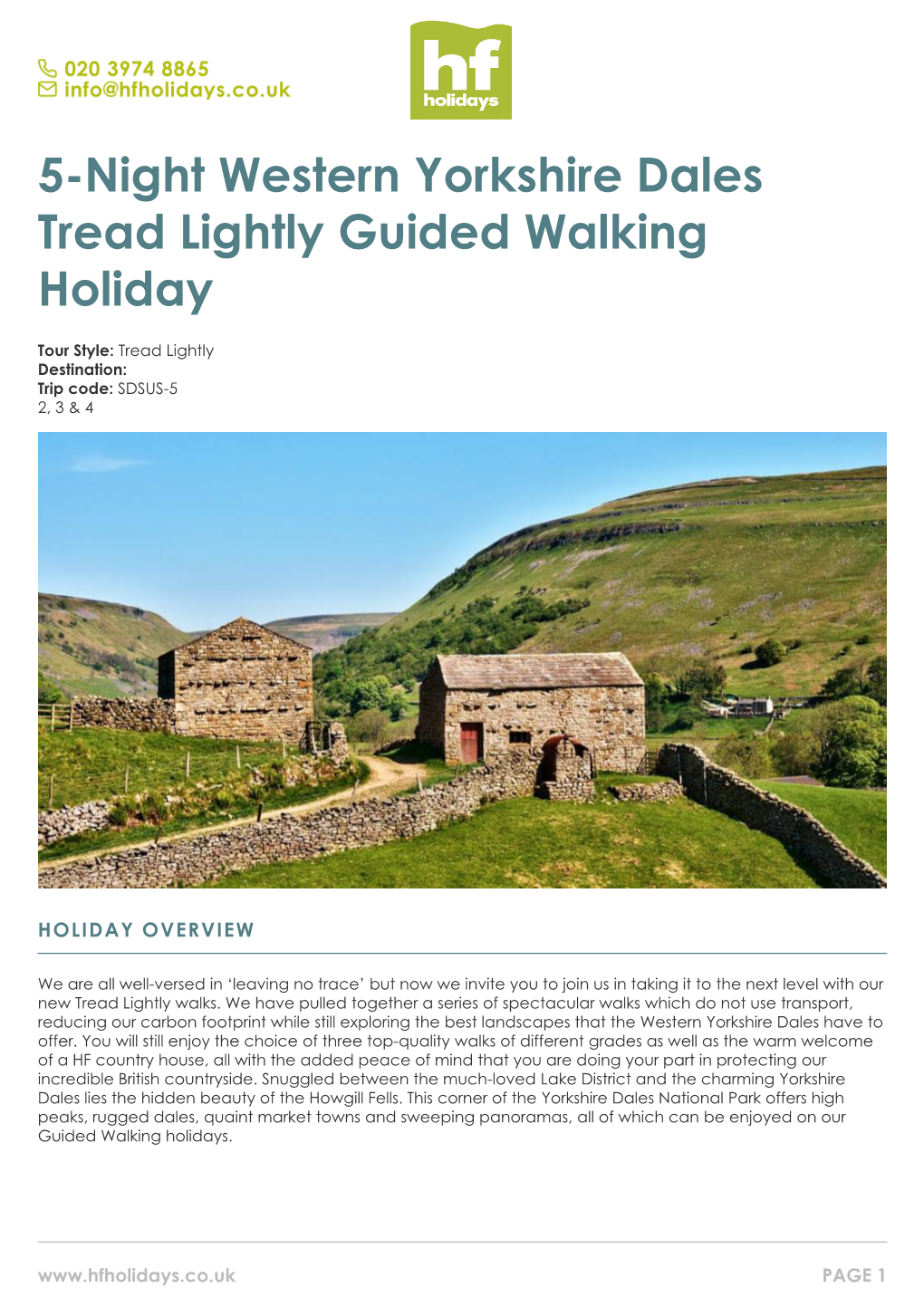 5-Night Western Yorkshire Dales Tread Lightly Guided Walking Holiday