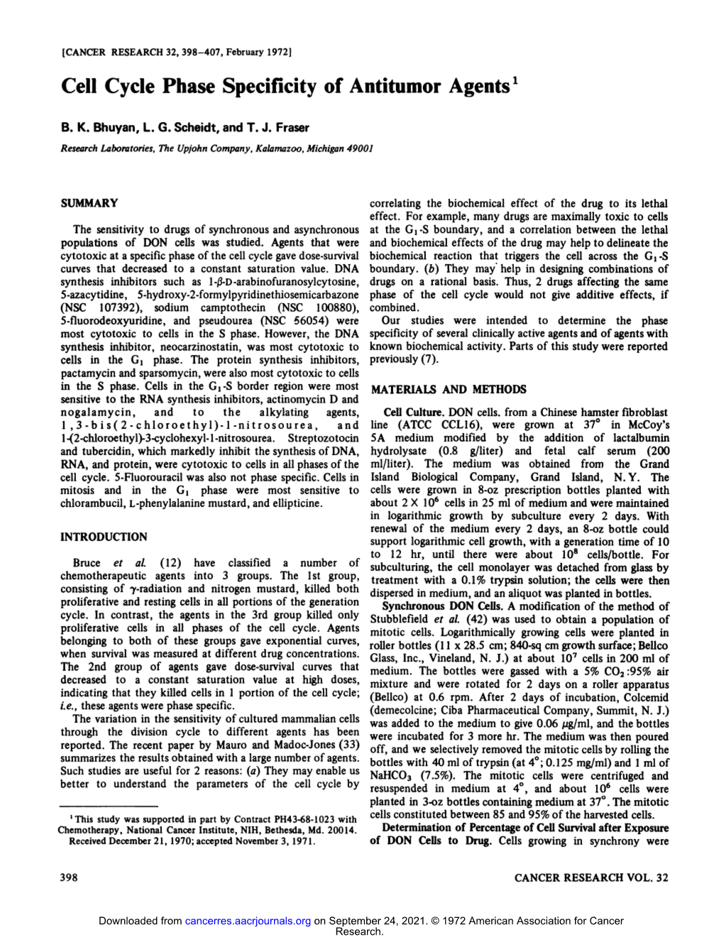 Cell Cycle Phase Specificity of Antitumor Agentsl