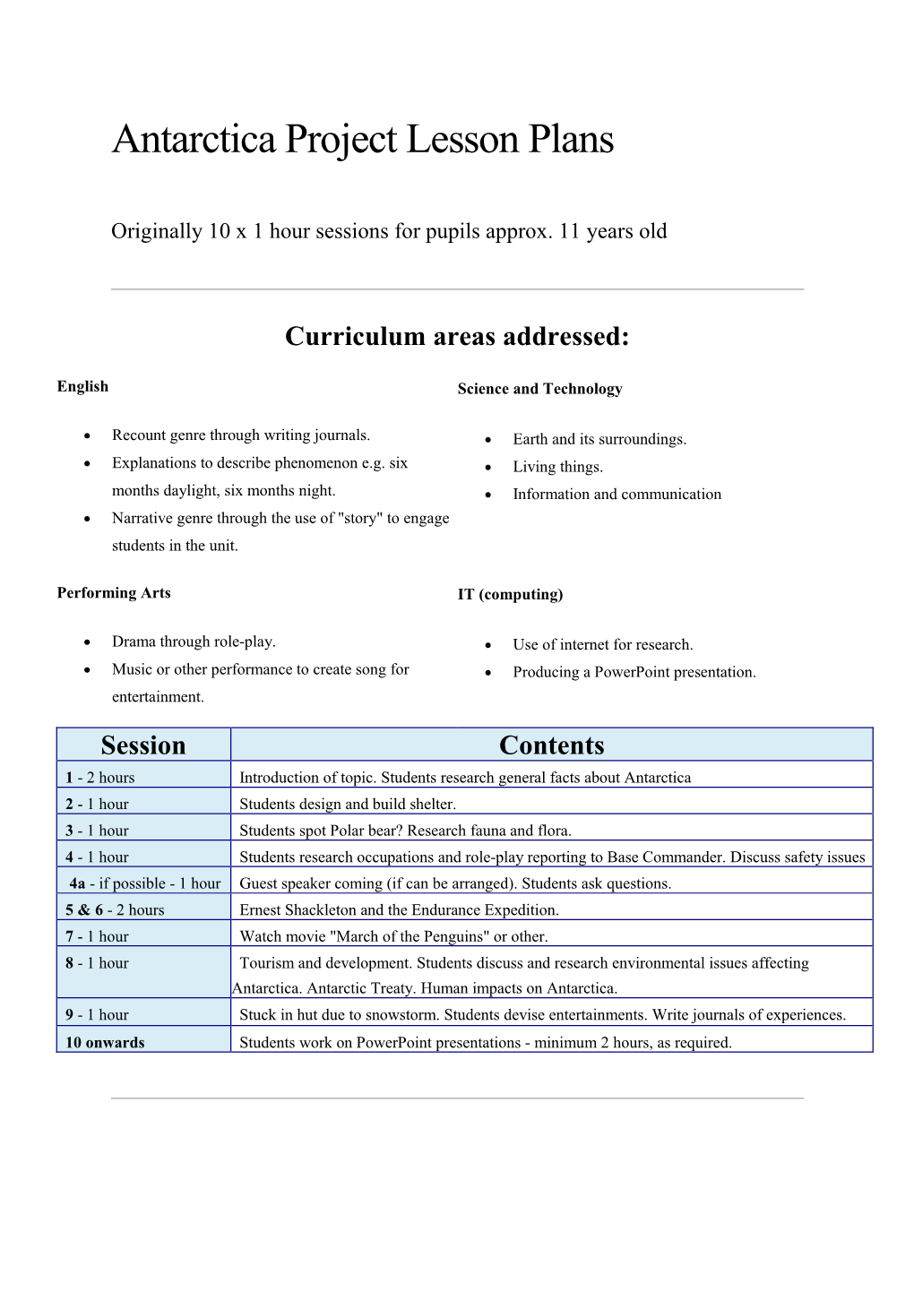 Antarctica Project Lesson Plans