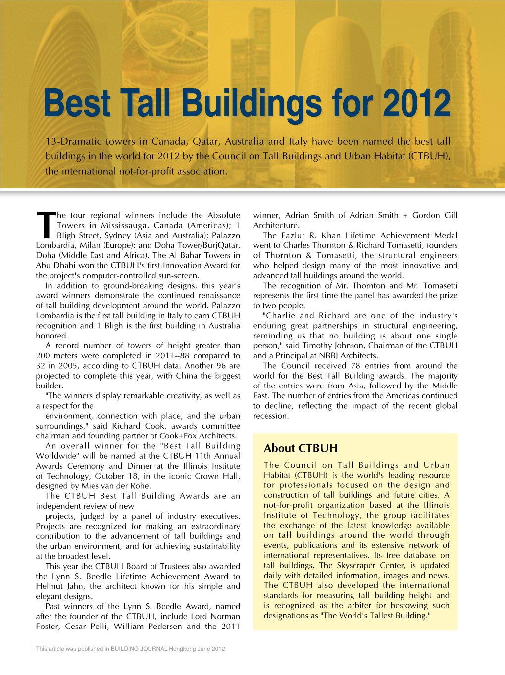 Best Tall Buildings for 2012