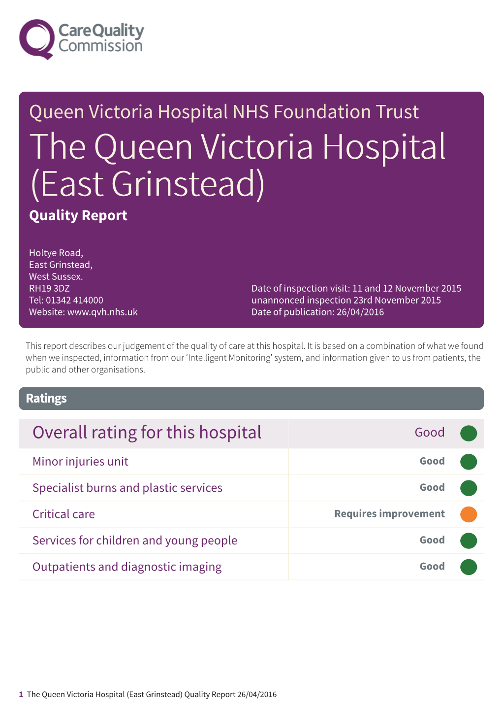 The Queen Victoria Hospital (East Grinstead) Quality Report