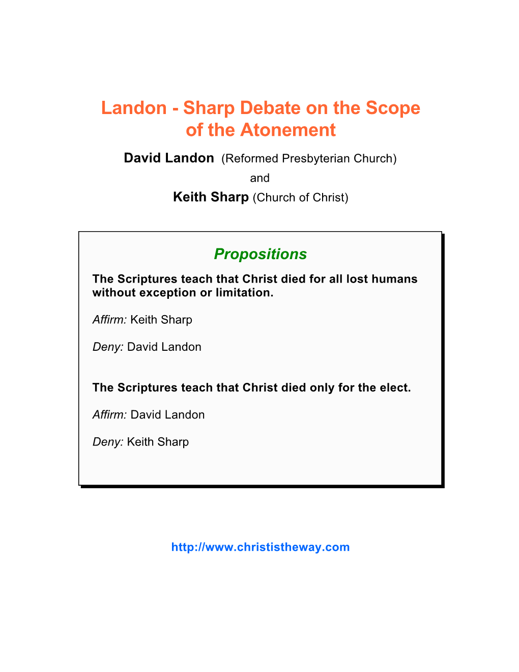 Landon-Sharp Debate on the SCOPE of CHRIST's ATONEMENT