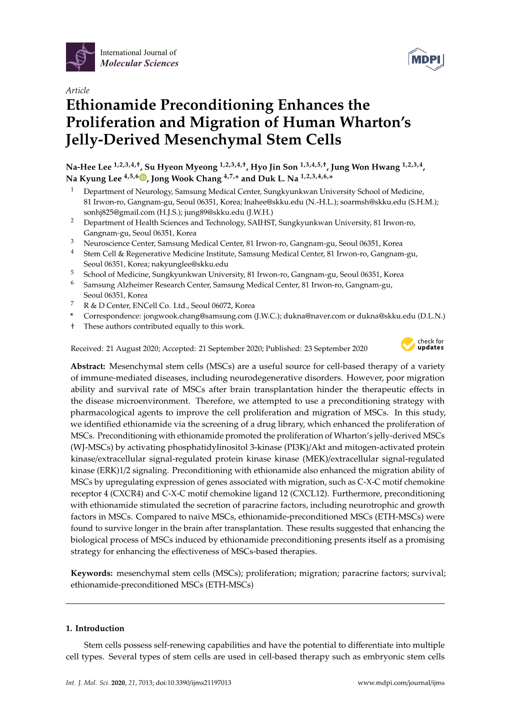 Ethionamide Preconditioning Enhances the Proliferation and Migration of Human Wharton’S Jelly-Derived Mesenchymal Stem Cells