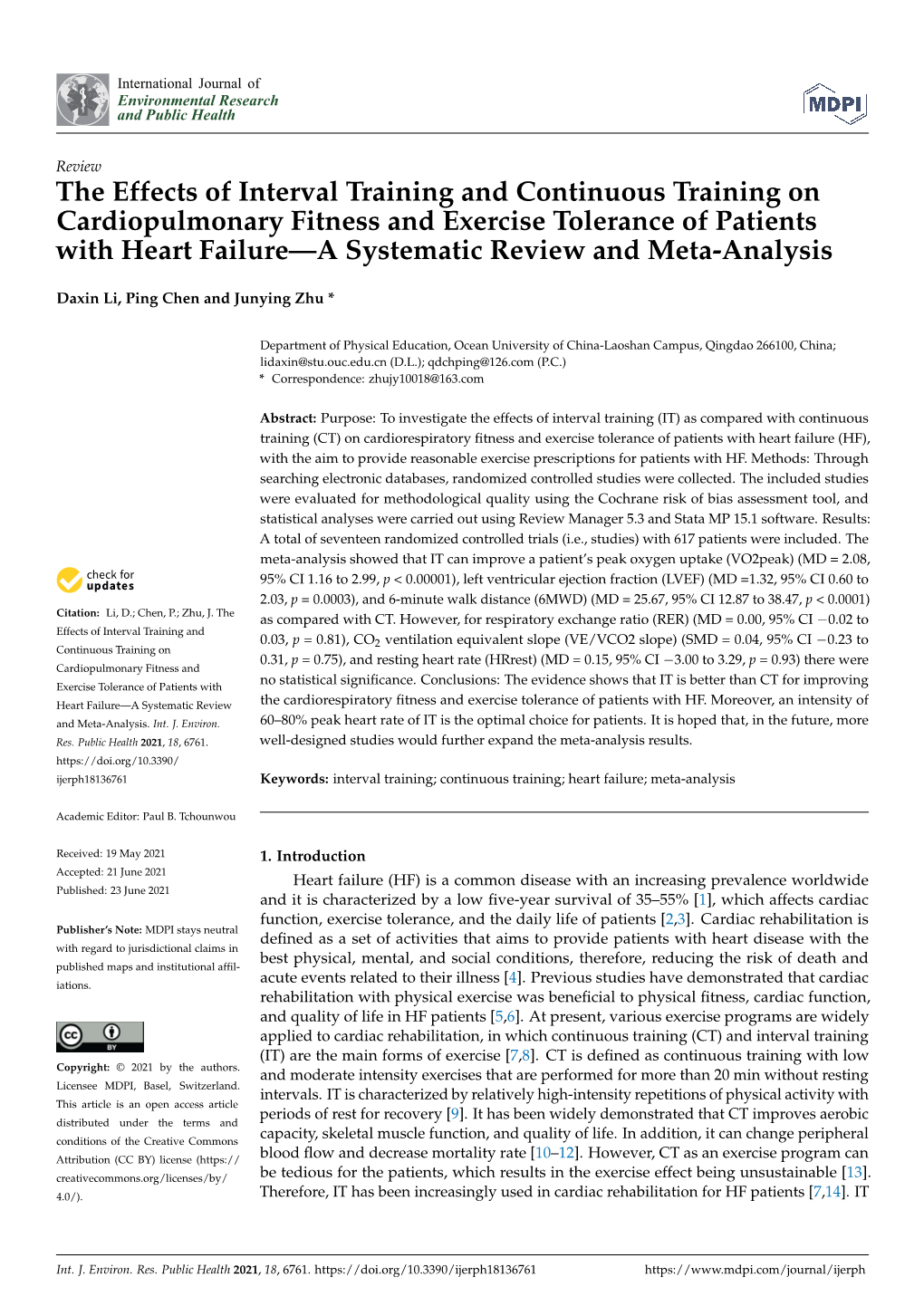 The Effects of Interval Training and Continuous Training On