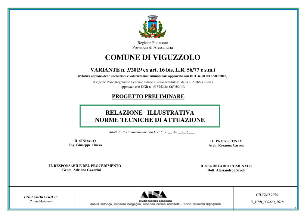 COMUNE DI VIGUZZOLO VARIANTE N. 3/2019 Ex Art. 16 Bis, LR 56/77 E