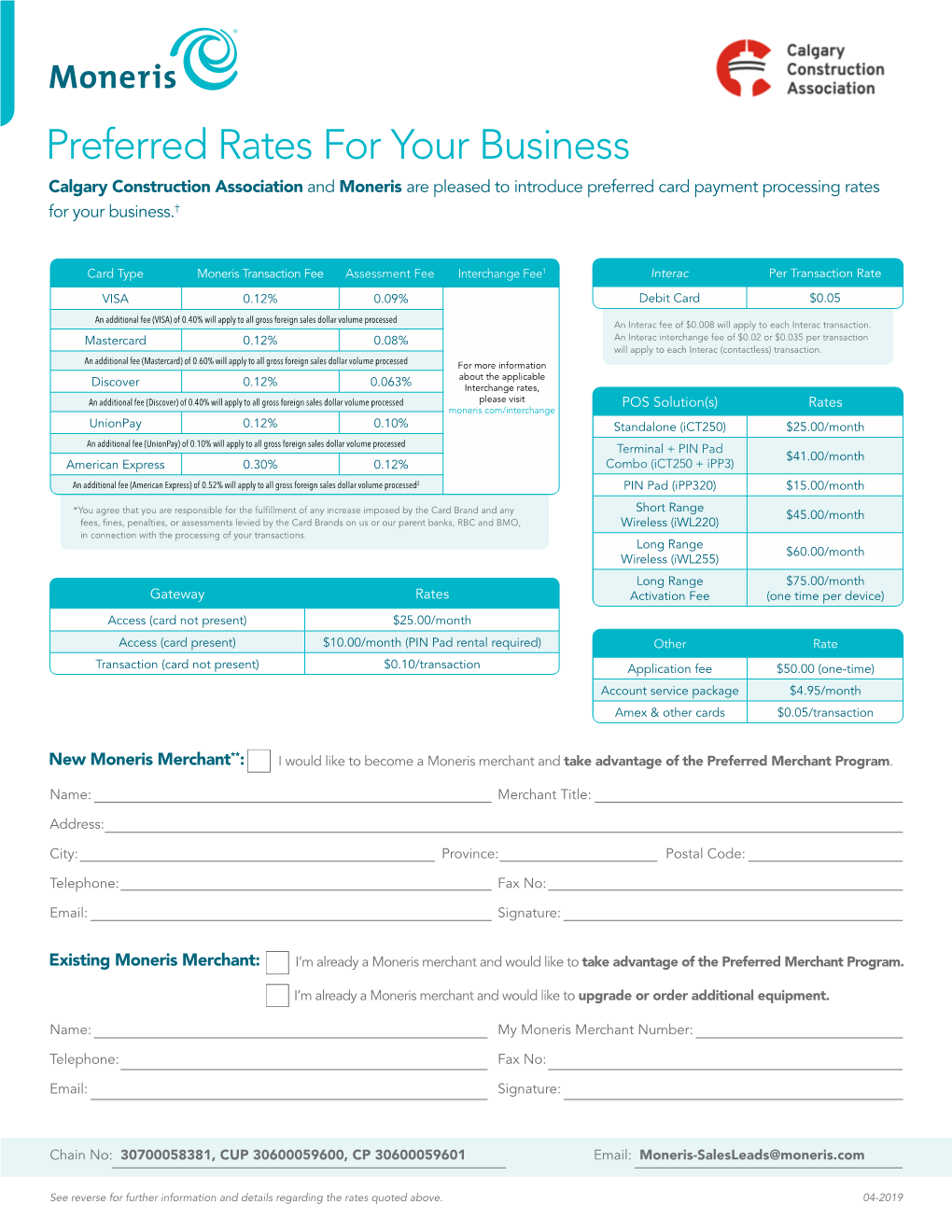 Preferred Rates for Your Business Calgary Construction Association and Moneris Are Pleased to Introduce Preferred Card Payment Processing Rates for Your Business.†