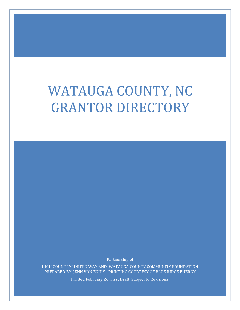 Watauga County, NC Grantor Directory