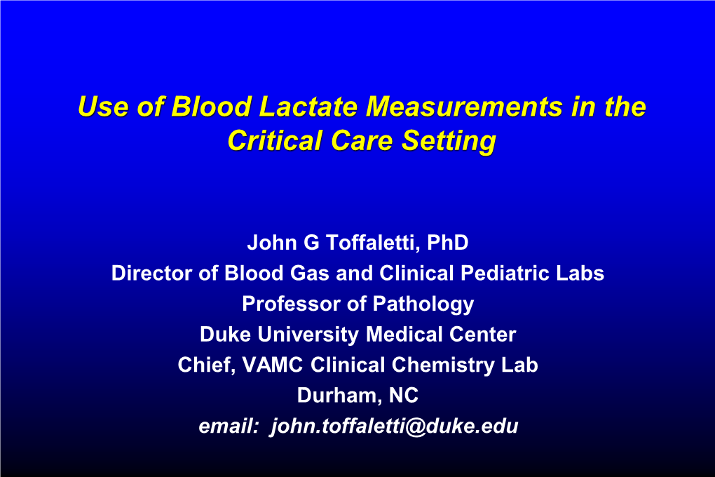 Lactate and Sepsis