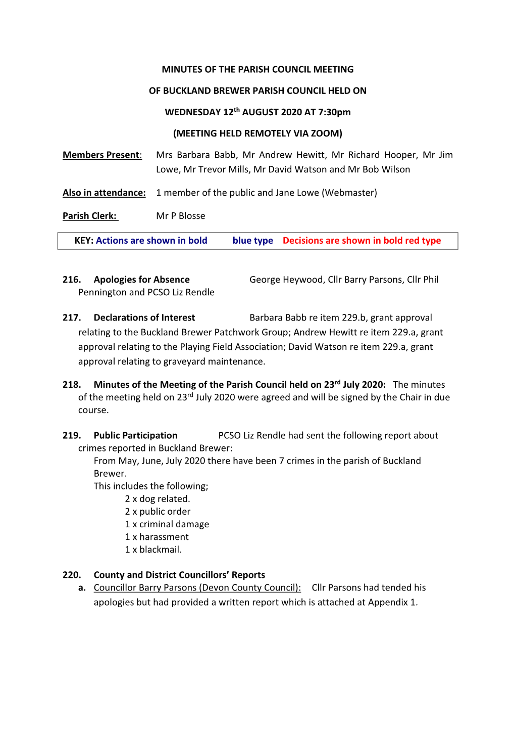 Minutes of the Parish Council Meeting