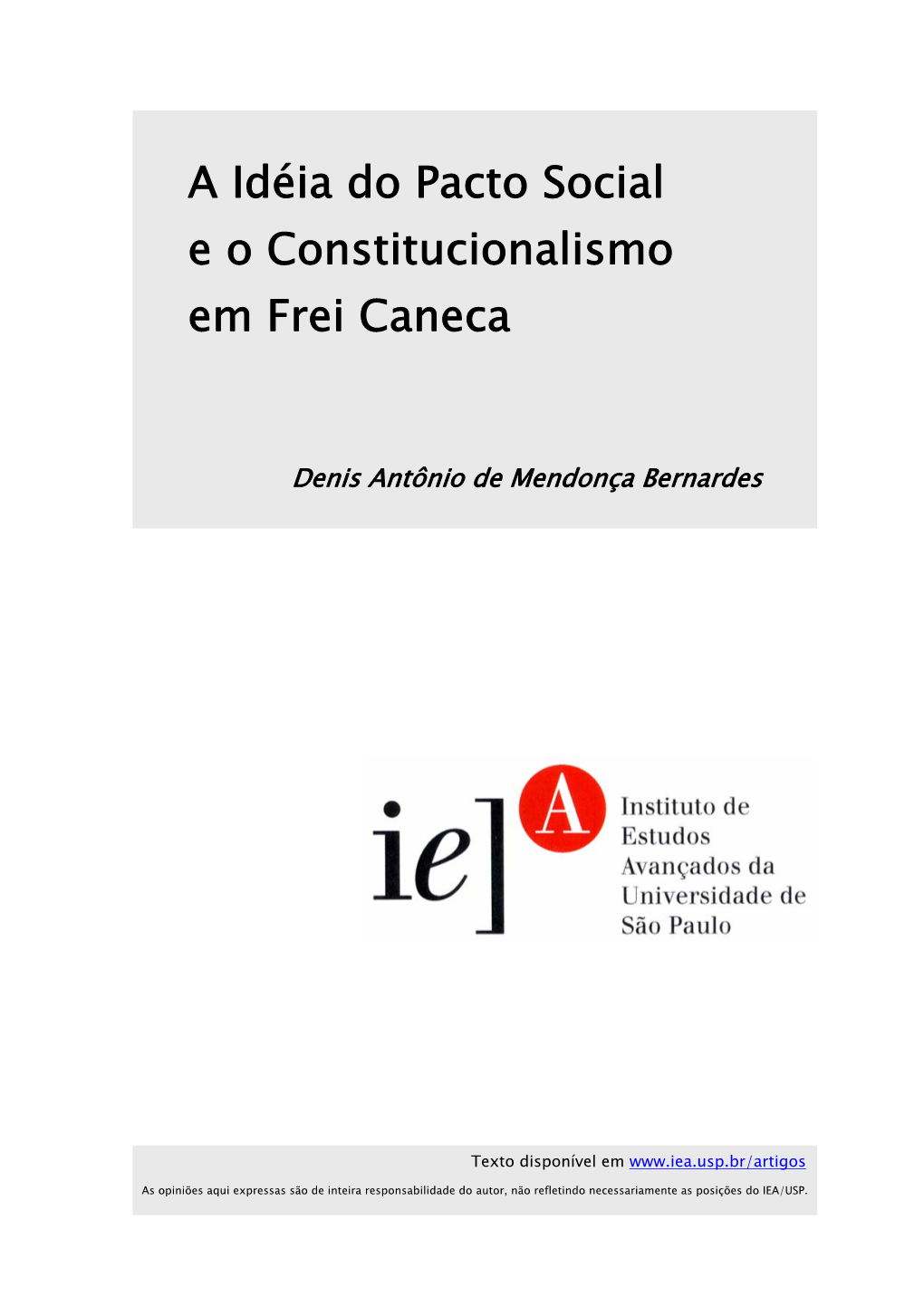 A Idéia Do Pacto Social E O Constitucionalismo Em Frei Caneca