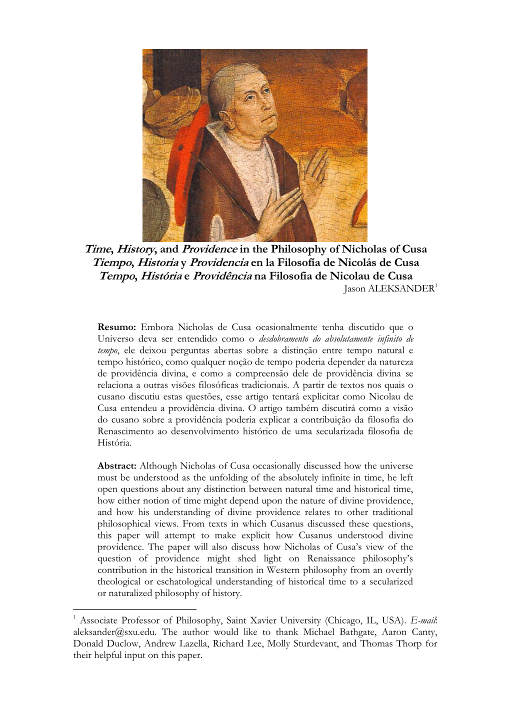 Time, History, and Providence in the Philosophy Of