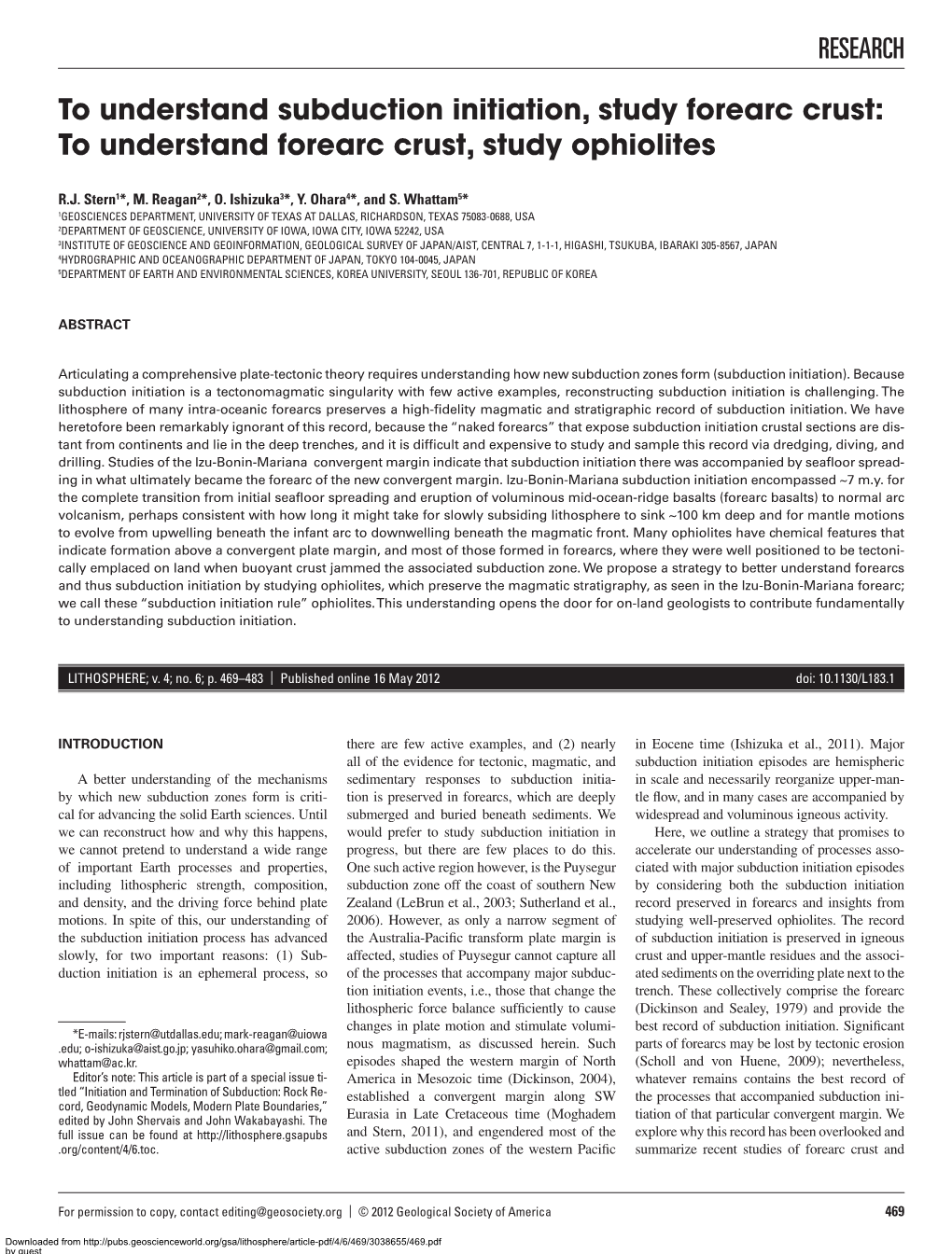 RESEARCH to Understand Subduction Initiation, Study Forearc Crust