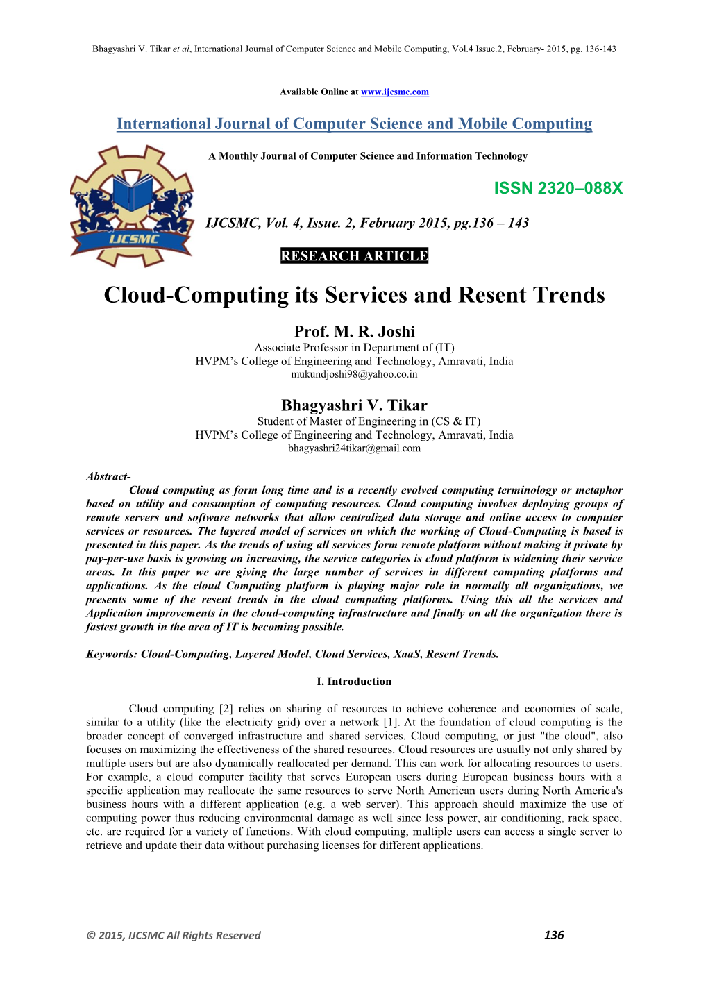 Cloud-Computing Its Services and Resent Trends