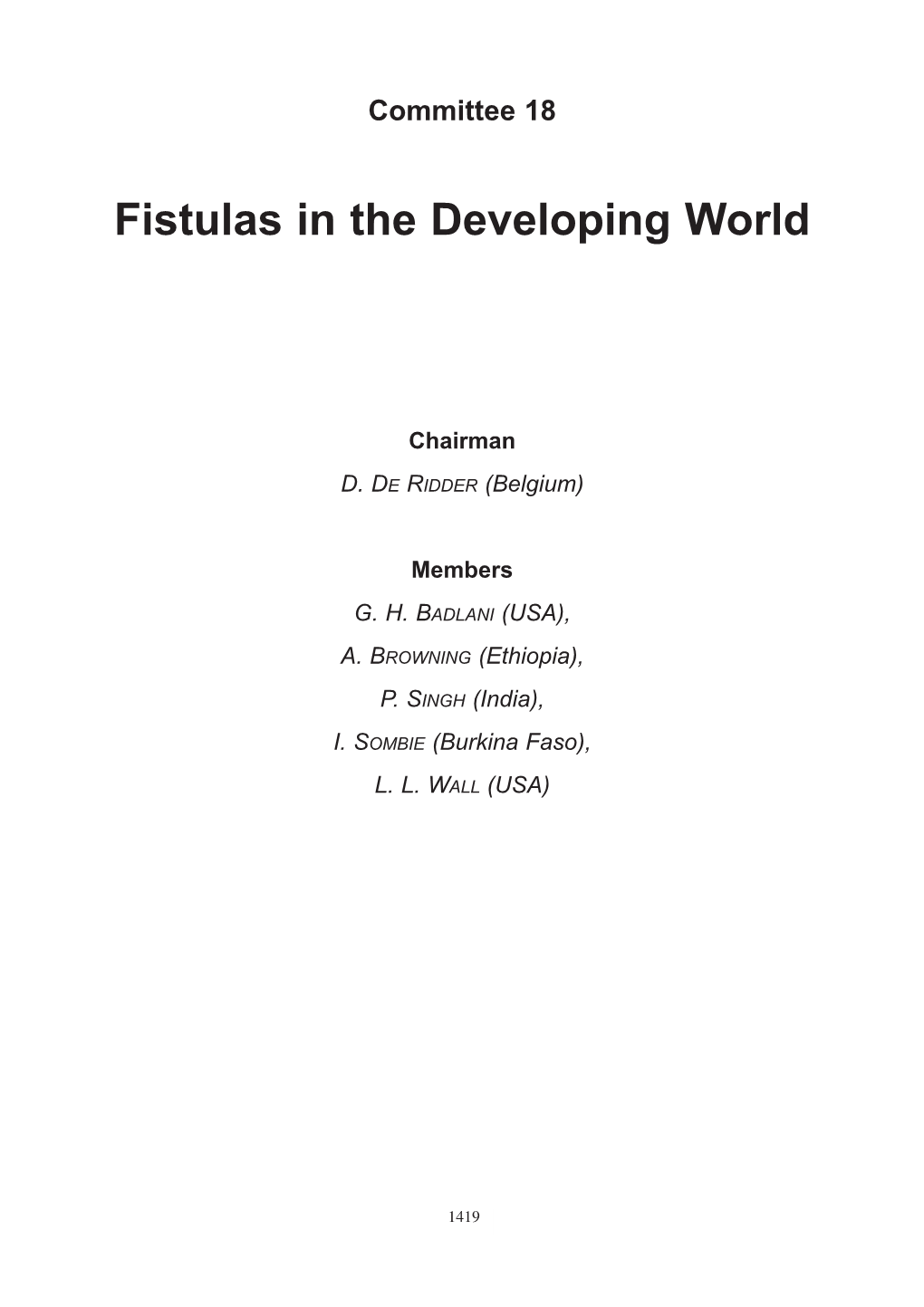 Fistulas in the Developing World