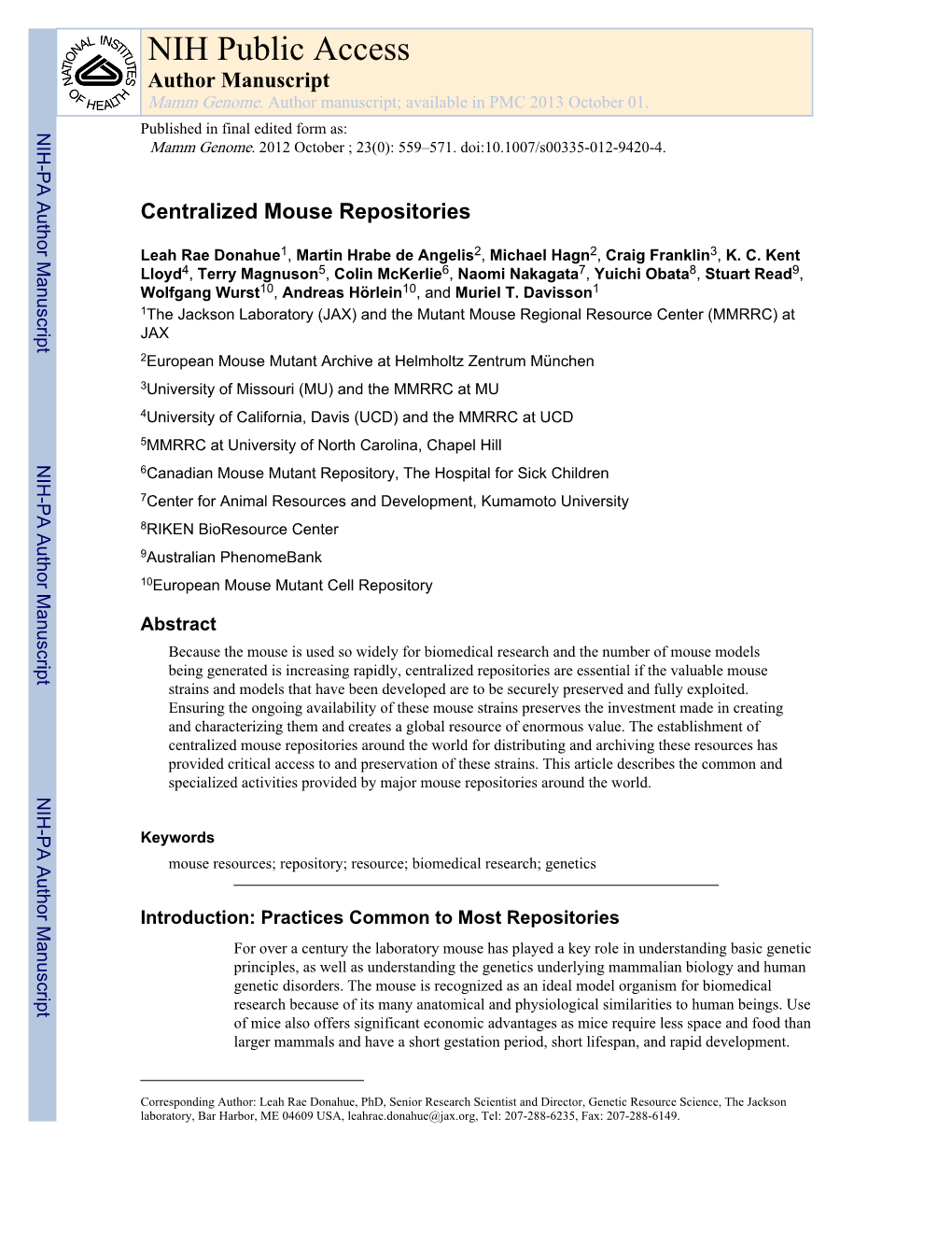 NIH Public Access Author Manuscript Mamm Genome