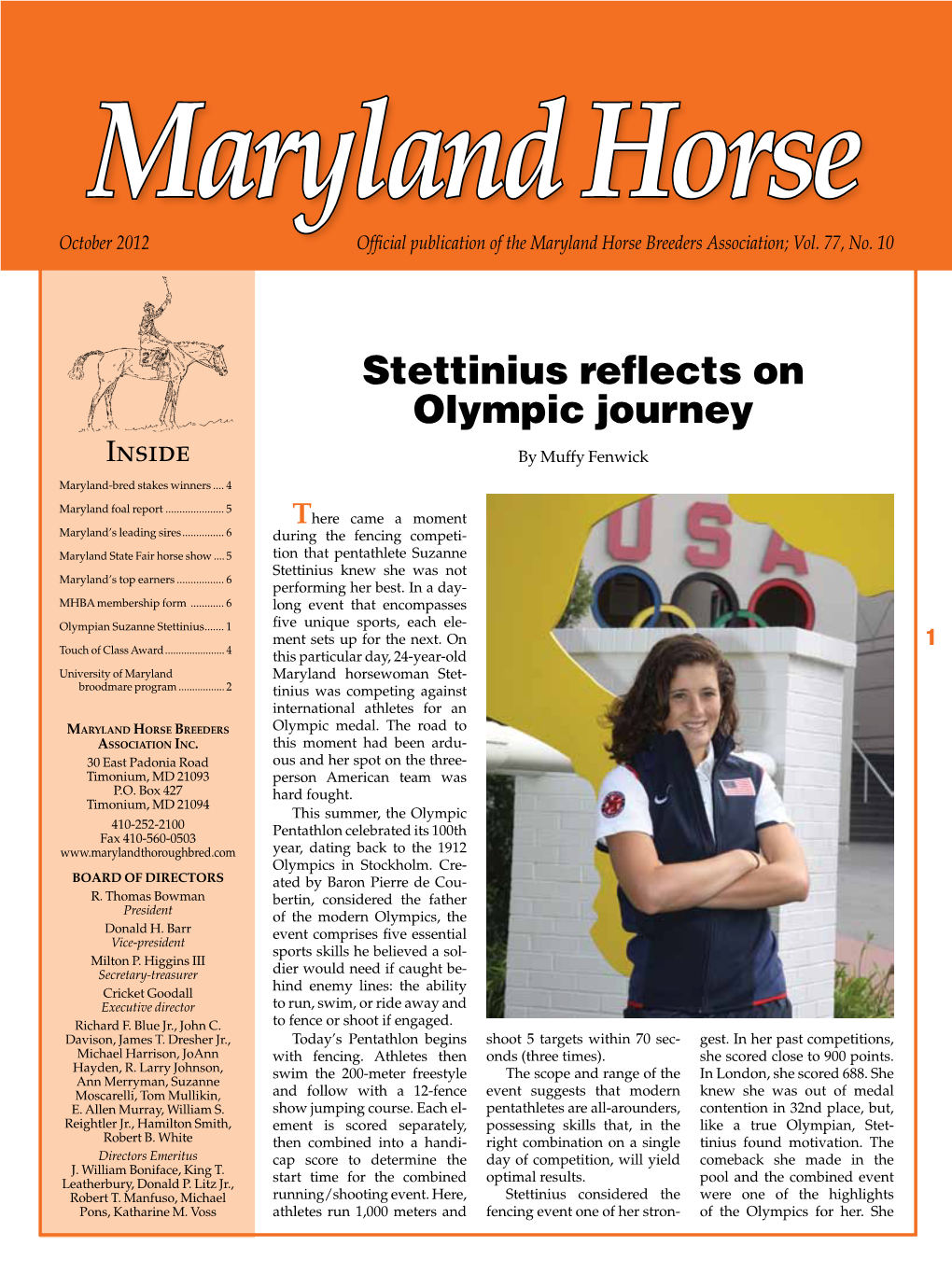 Stettinius Reflects on Olympic Journey Inside by Muffy Fenwick