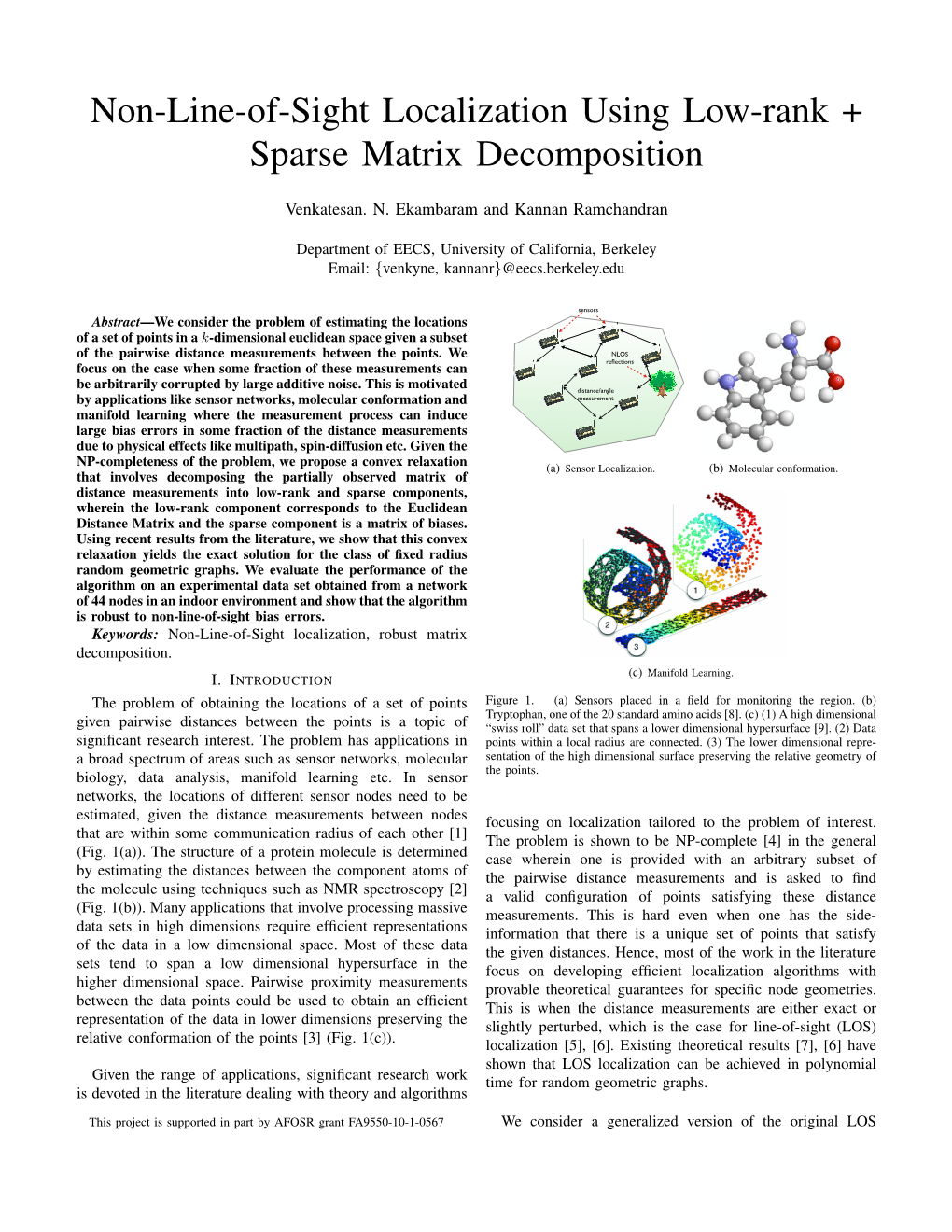 Non-Line-Of-Sight Localization Using Low-Rank + Sparse Matrix Decomposition