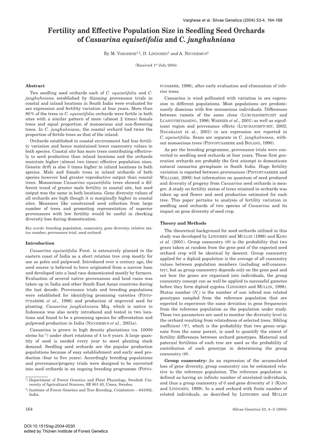 Fertility and Effective Population Size in Seedling Seed Orchards of Casuarina Equisetifolia and C