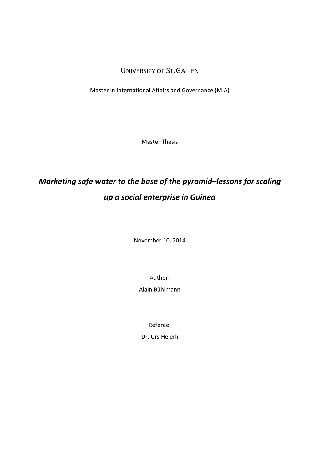 Marketing Safe Water to the Base of the Pyramid–Lessons for Scaling up a Social Enterprise in Guinea