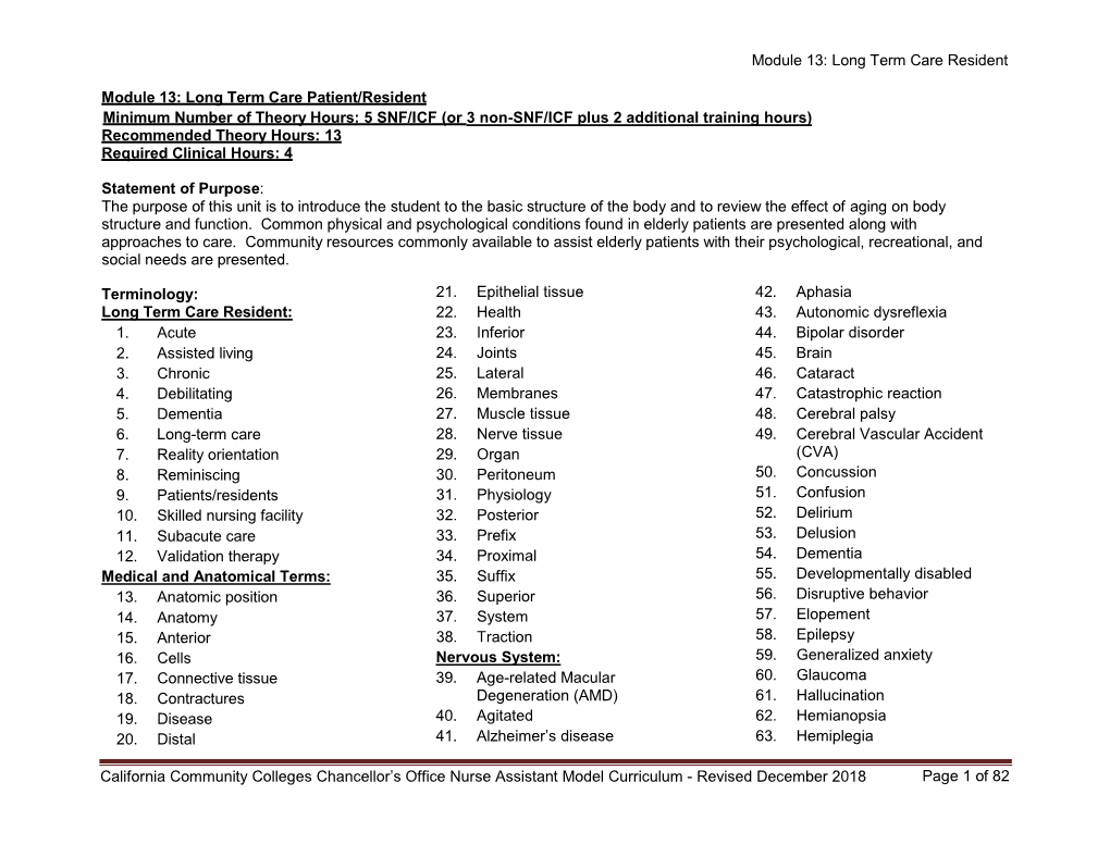 Module 13: Long Term Care Patient/Resident