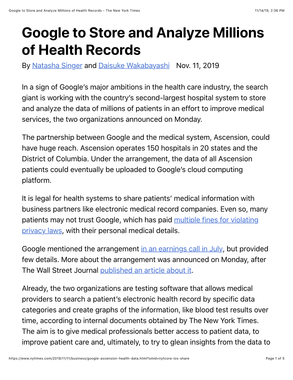 Google to Store and Analyze Millions of Health Records