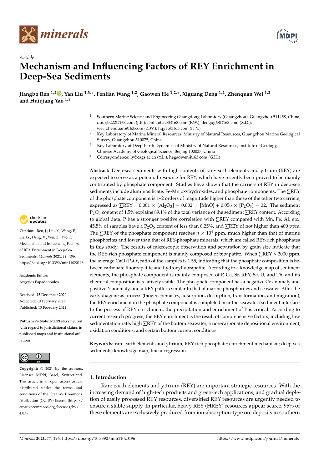 Mechanism and Influencing Factors of REY Enrichment in Deep-Sea