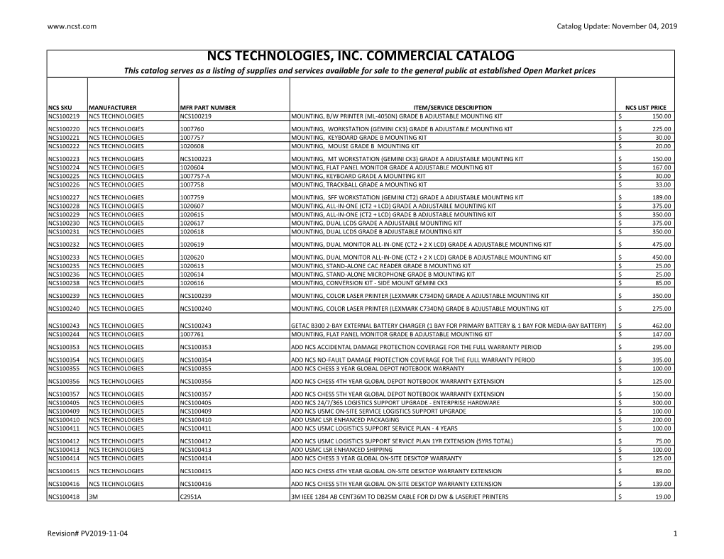 Ncs Technologies, Inc. Commercial Catalog