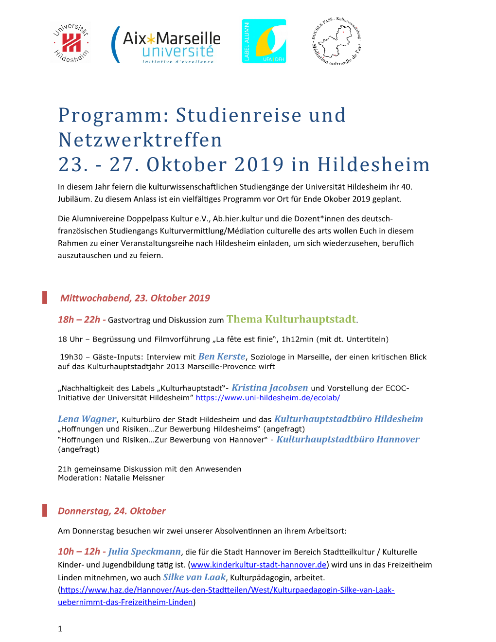 Programm: Studienreise Und Netzwerktreffen 23