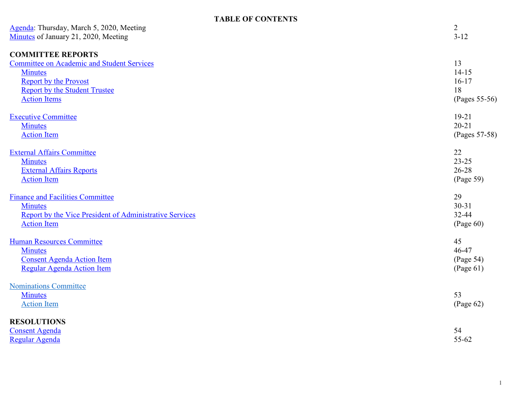 TABLE of CONTENTS Agenda: Thursday, March 5, 2020, Meeting 2 Minutes of January 21, 2020, Meeting 3-12