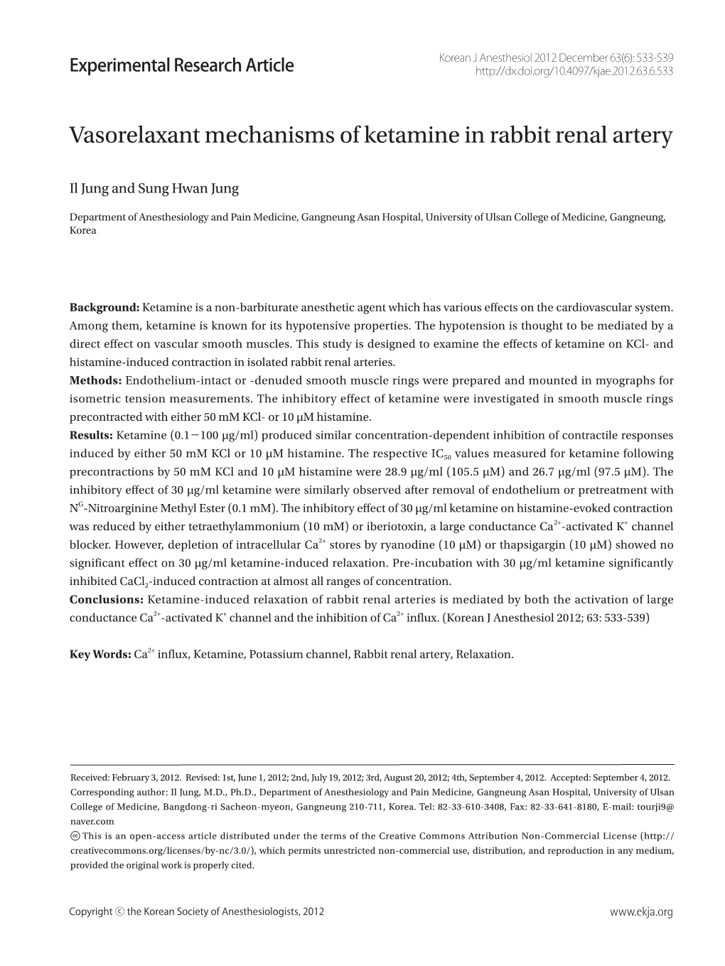 Vasorelaxant Mechanisms of Ketamine in Rabbit Renal Artery