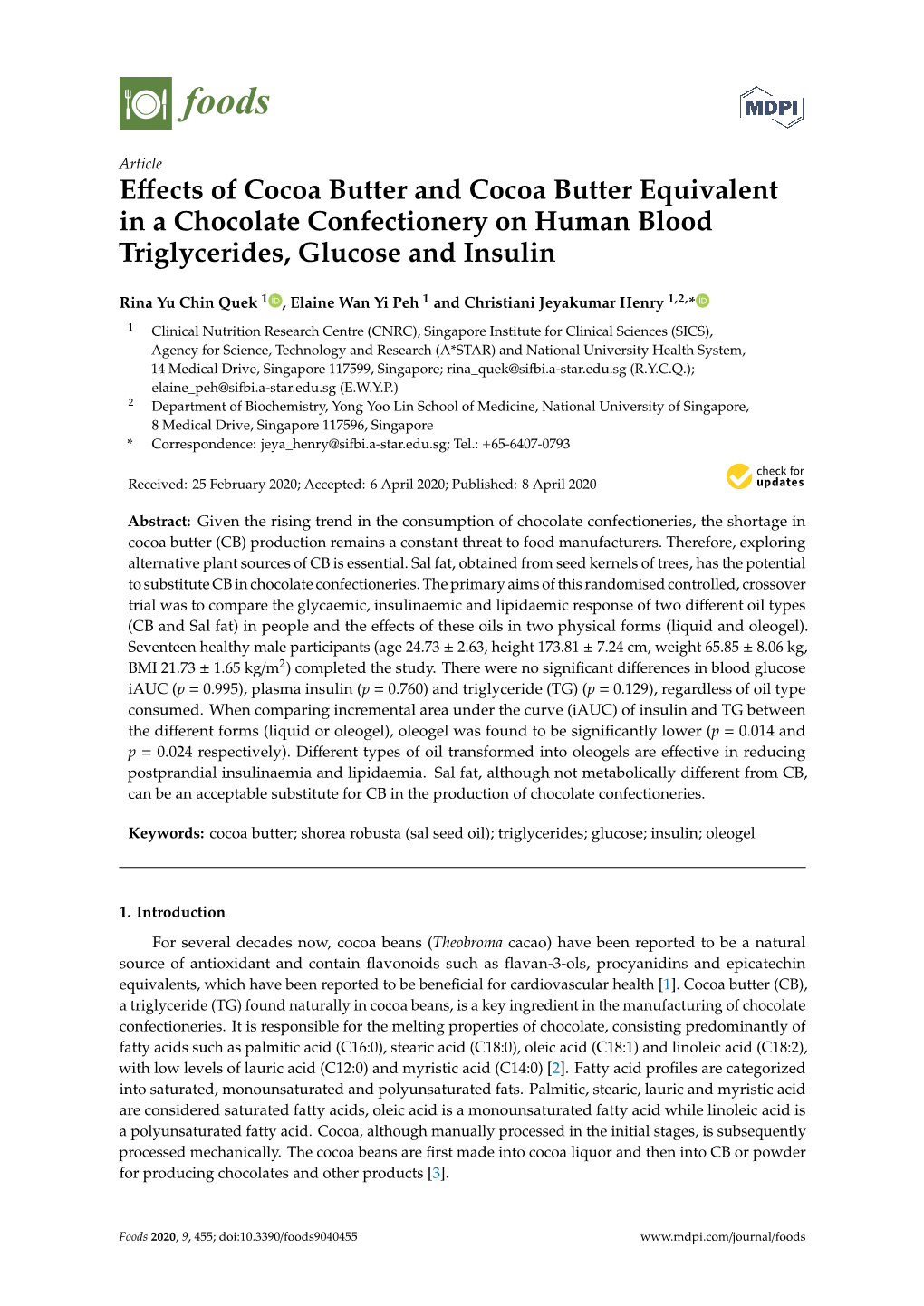 Effects of Cocoa Butter and Cocoa Butter Equivalent in a Chocolate