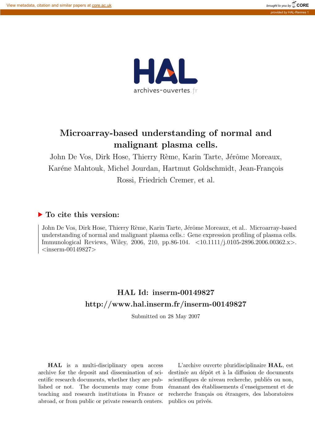 Microarray-Based Understanding of Normal and Malignant Plasma Cells