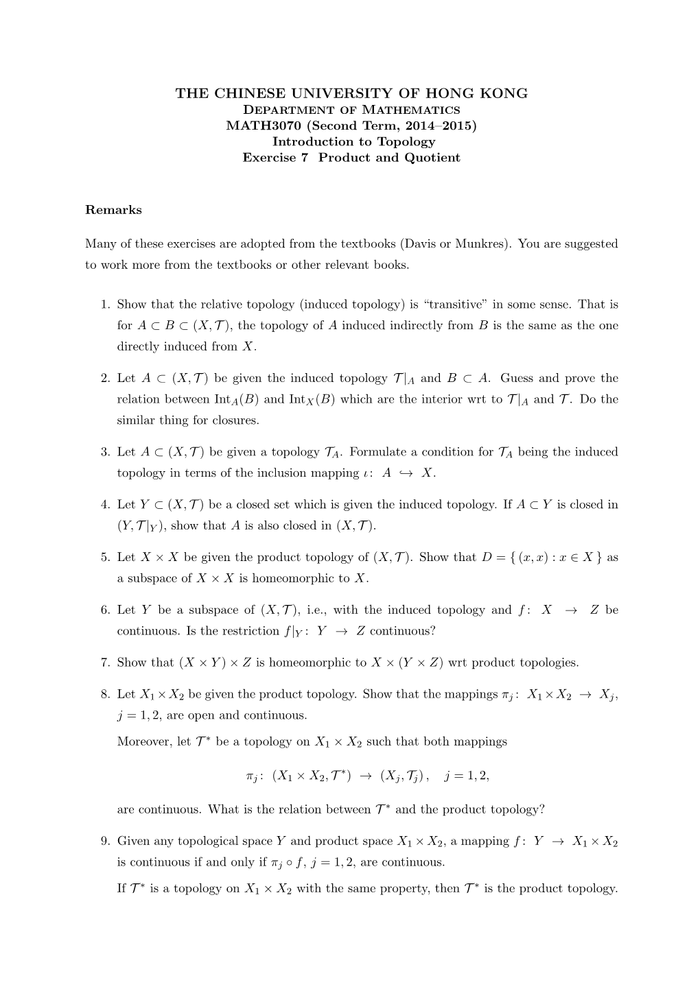 Exercises About Subspace, Product, Quotient