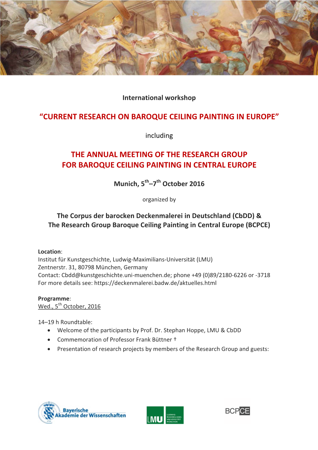 The Annual Meeting of the Research Group for Baroque Ceiling Painting in Central Europe