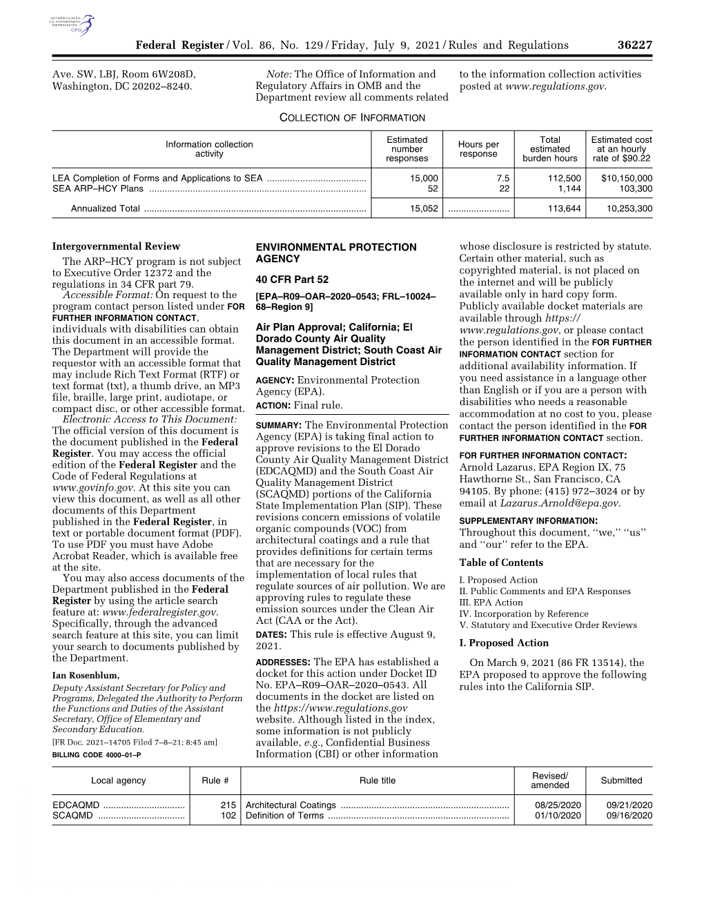 Federal Register/Vol. 86, No. 129/Friday, July 9, 2021/Rules And