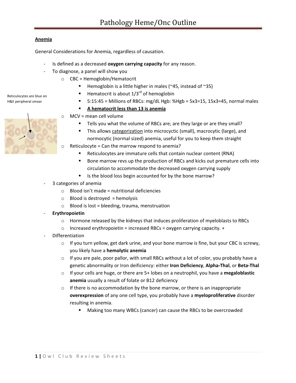 Pathology Heme/Onc Outline