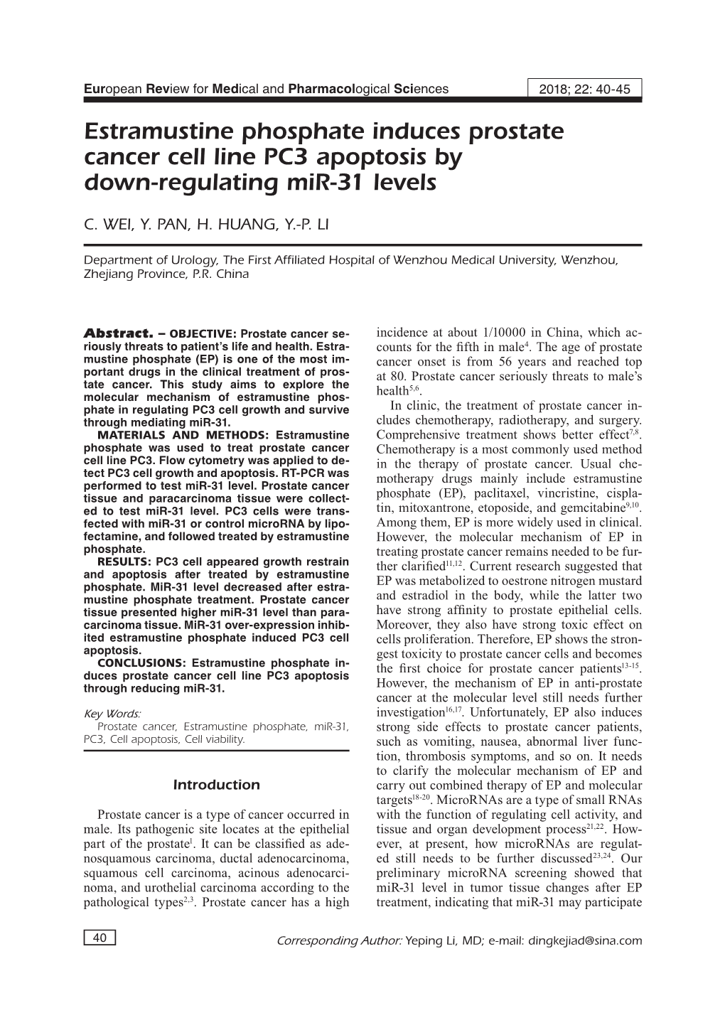 Estramustine Phosphate Induces PC3 Apoptosis in Prostate Cancer Occurrence and Development