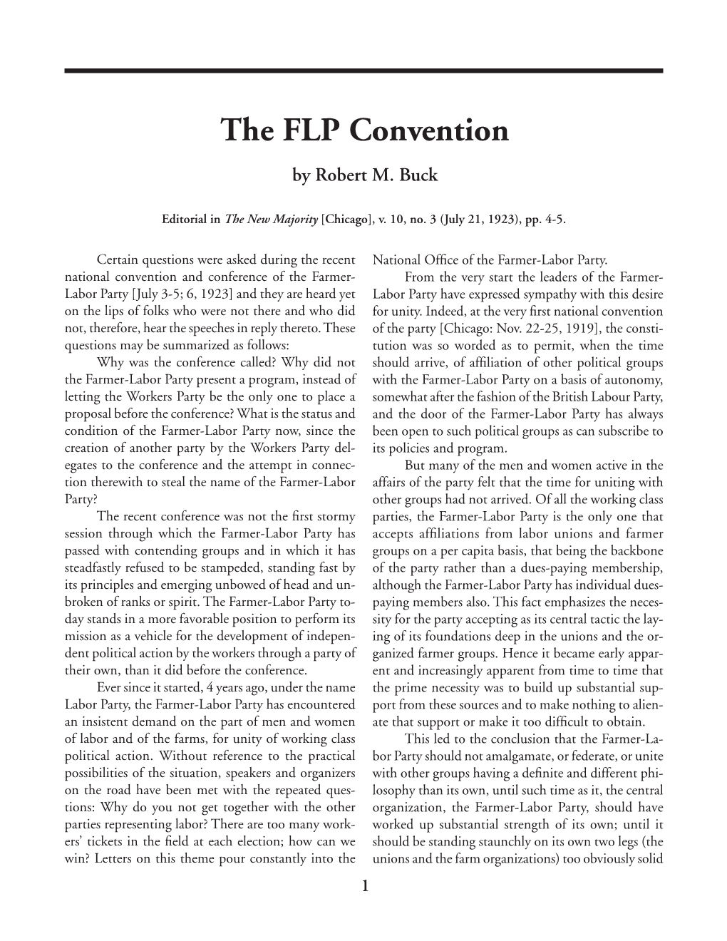 The FLP Convention [July 21, 1923] 1