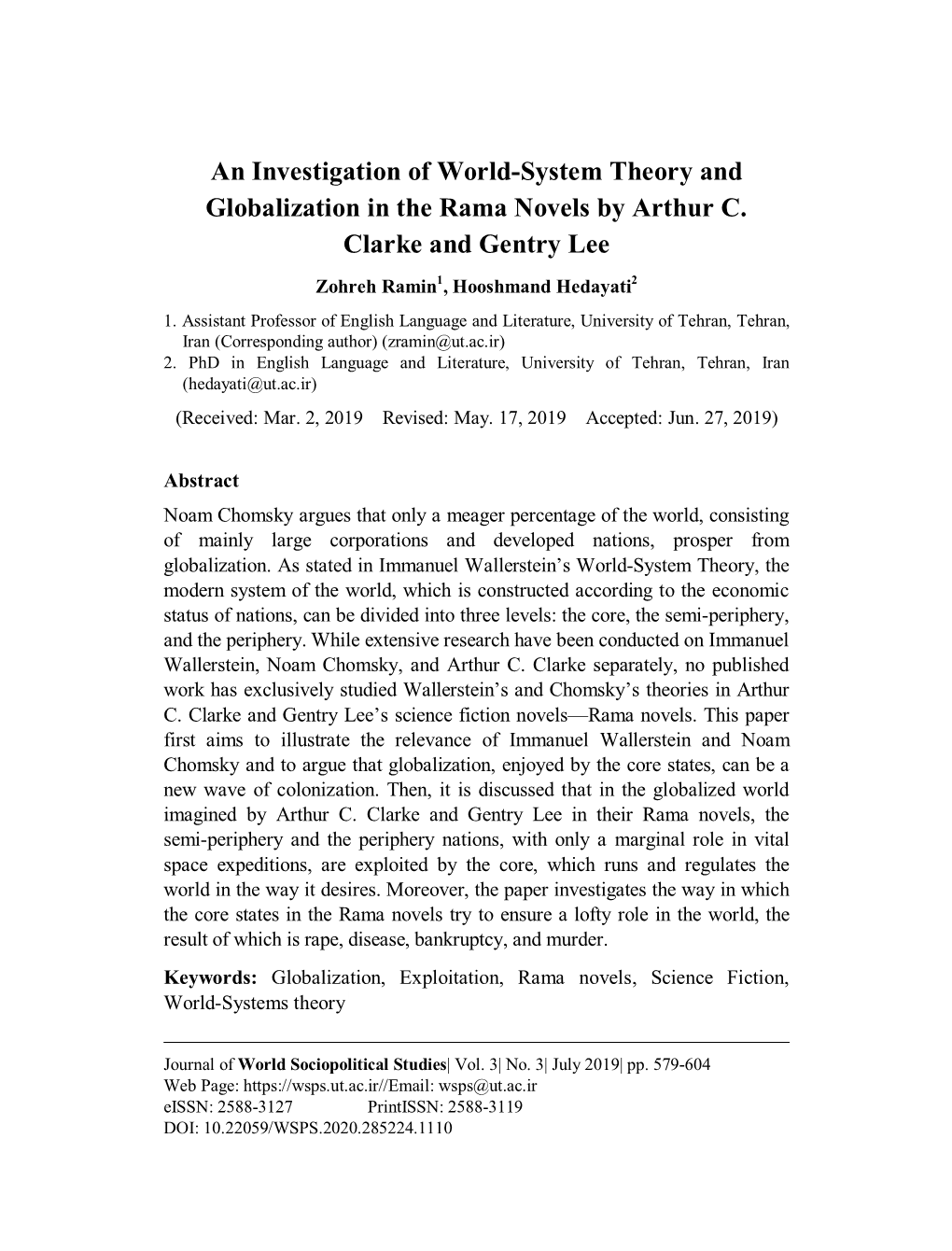 An Investigation of World-System Theory and Globalization in the Rama Novels by Arthur C