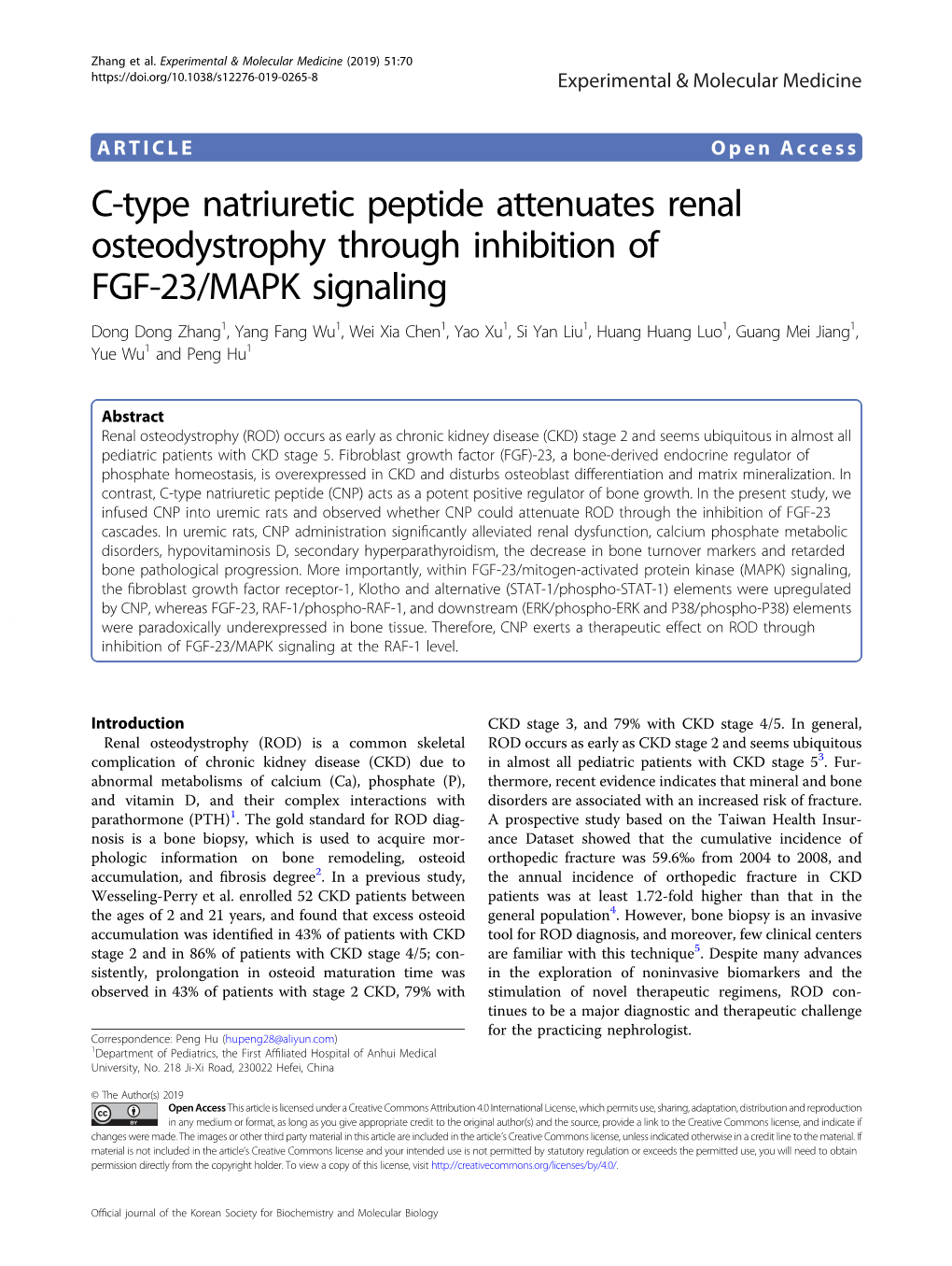 C-Type Natriuretic Peptide Attenuates Renal Osteodystrophy Through