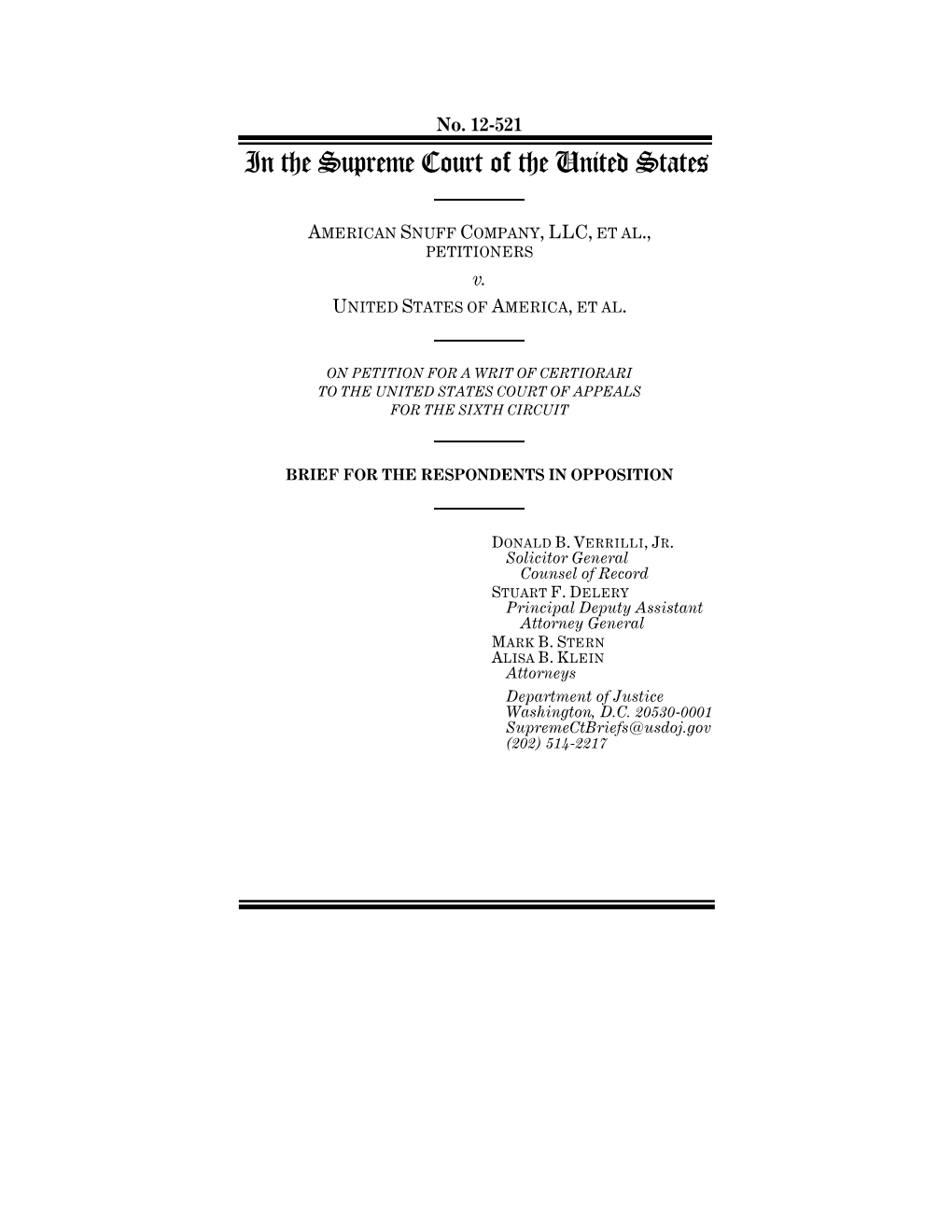 No. 12-521: American Snuff Co. V. United States