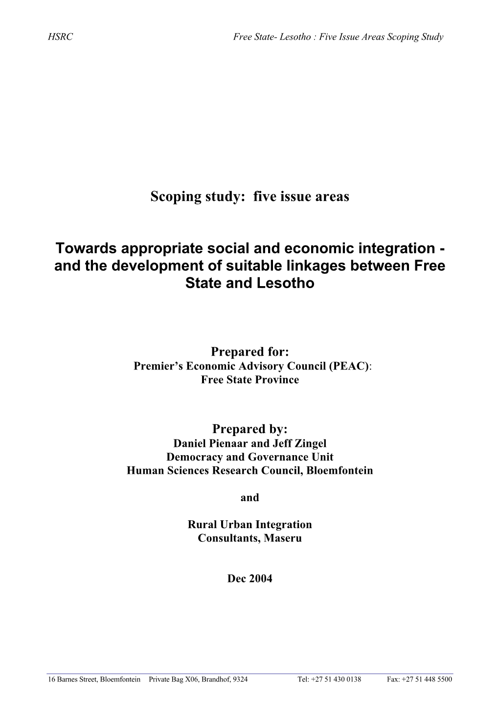 Lesotho : Five Issue Areas Scoping Study